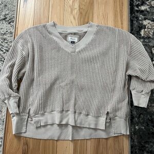 American Eagle Outfitters V-Neck Sweater - Cream and Brown